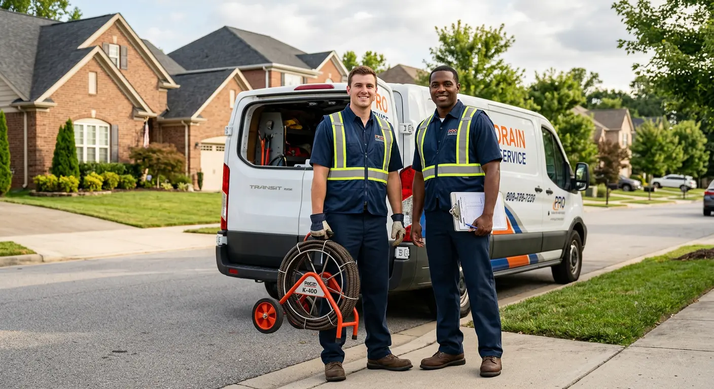 Sewer and drain service team with equipment ready for work in Cherokee