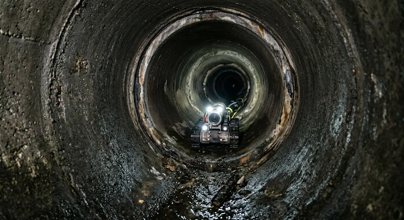 Robotic sewer camera inspecting pipe interior for Drain Snake Service in Cherokee