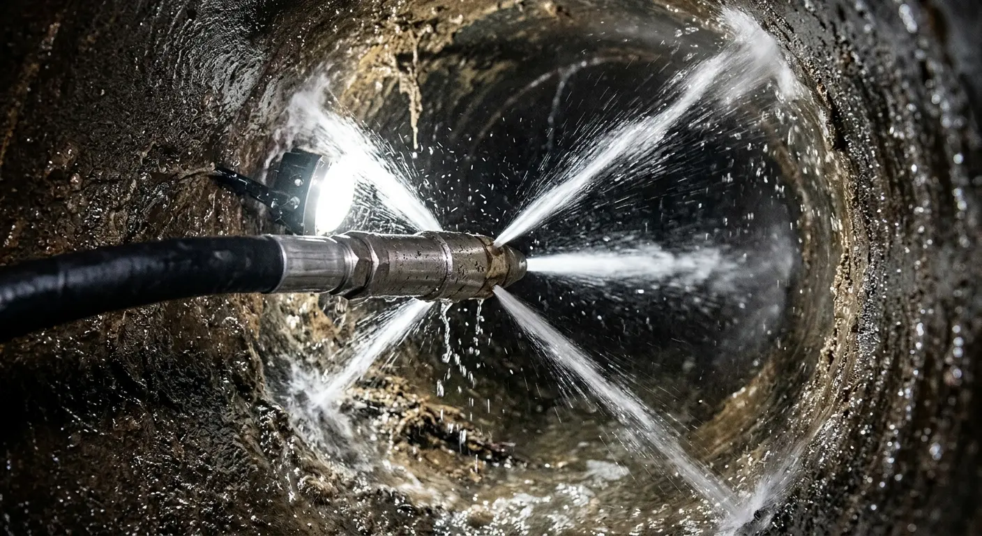 High-pressure hydro jetting nozzle cleaning sewer pipe for Storm Drain Cleaning in Cherokee